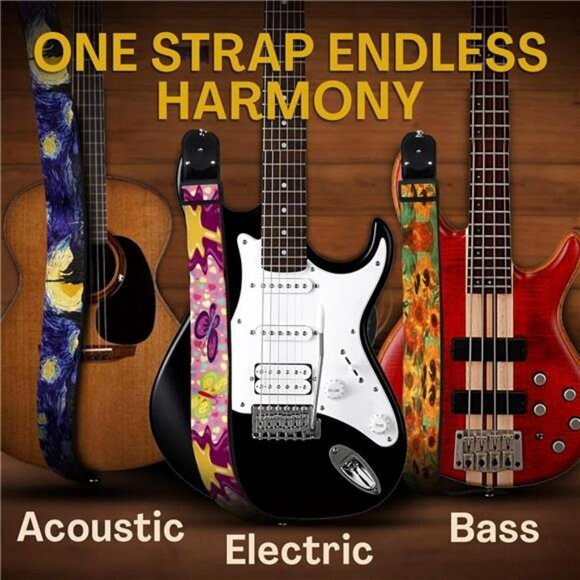 Pink woven guitar strap adjustable acoustic electric bass strap with picks set - Picture 2 of 7